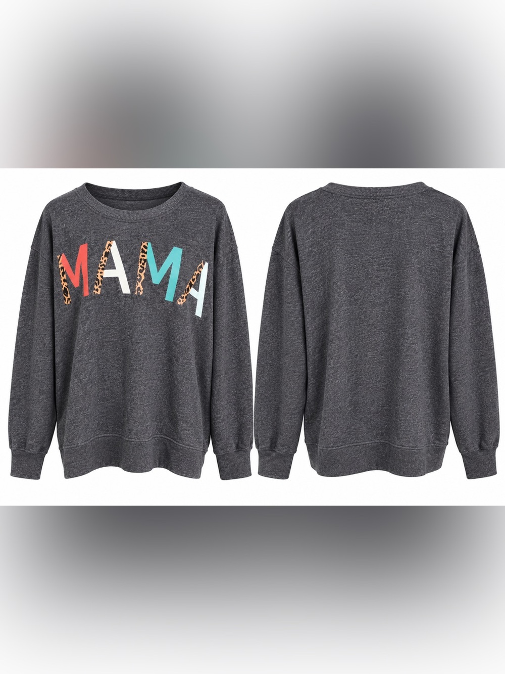 MARLEYLILY - MAMA - Sz L/XL -Graphic Sweatshirt with Colorblock & Leopard Accent